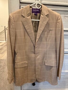 Ralph Lauren Collection Wool Plaid Longline Blazer Tan Size 8